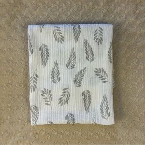 Cloud Island Gray White Leaf Baby Swaddle Blanket Muslin Cotton Fern Leaves